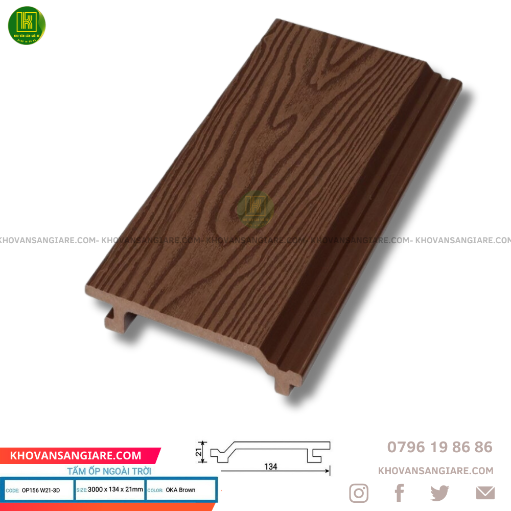 Tấm Ốp Ngoài Trời OP156 w21-3D Oak Brown